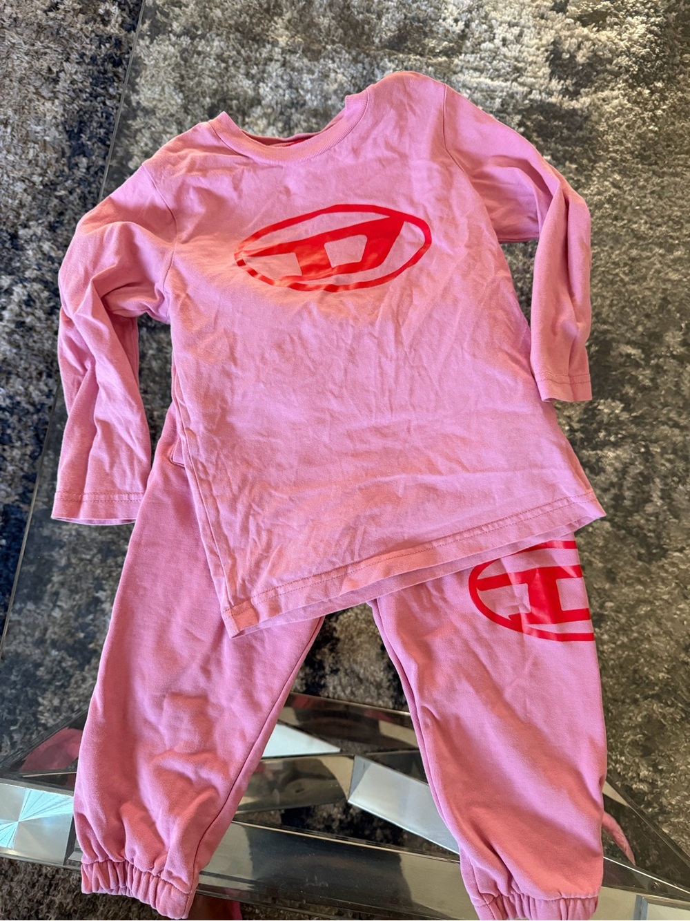 Diesel Pink Kids Two-Piece Pajama Set with Red Logo